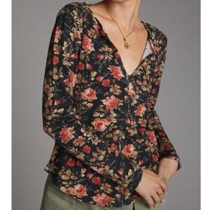 Anthropologie Pilcro floral print split-neck thermal top